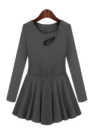 OEM ODM Long Sleeve Flounced Hem Black Plus Size Dresses