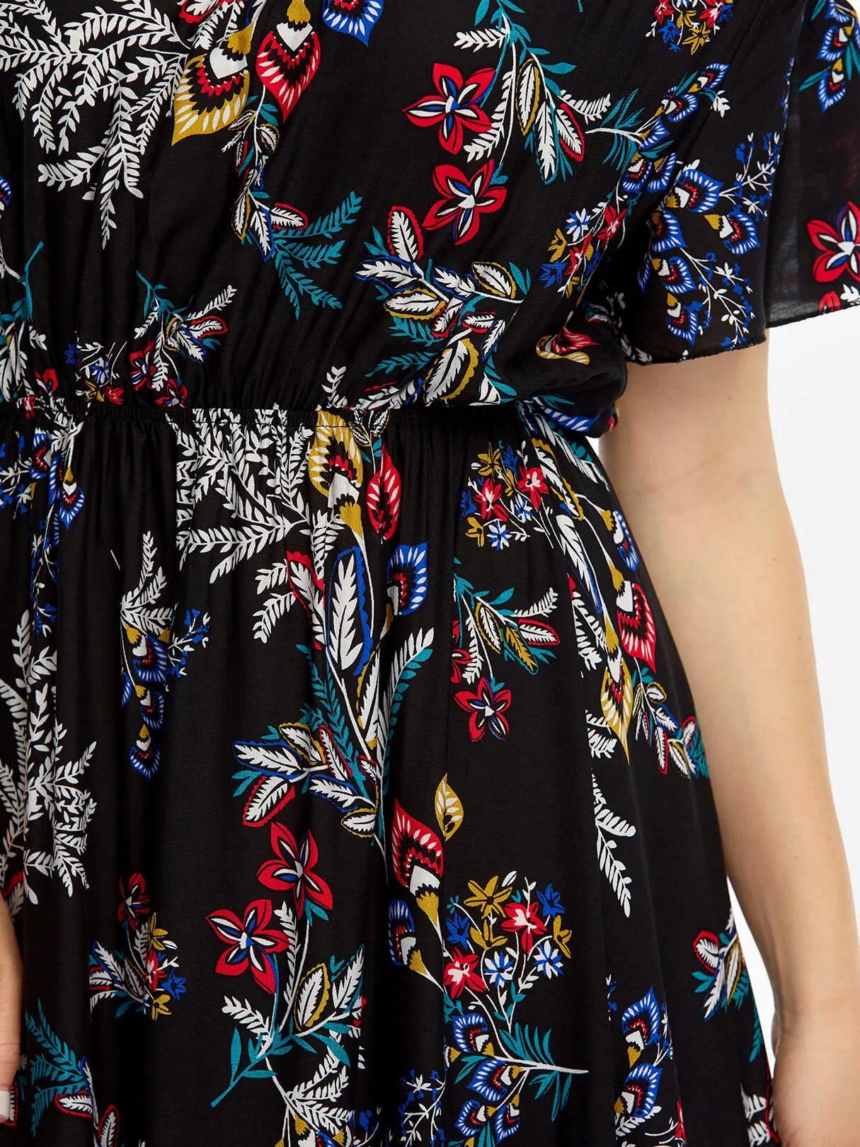OEM ODM Off The Shoulder Floral Print Pleated Short Sleeve High-Low Hem Plus Size Dresses