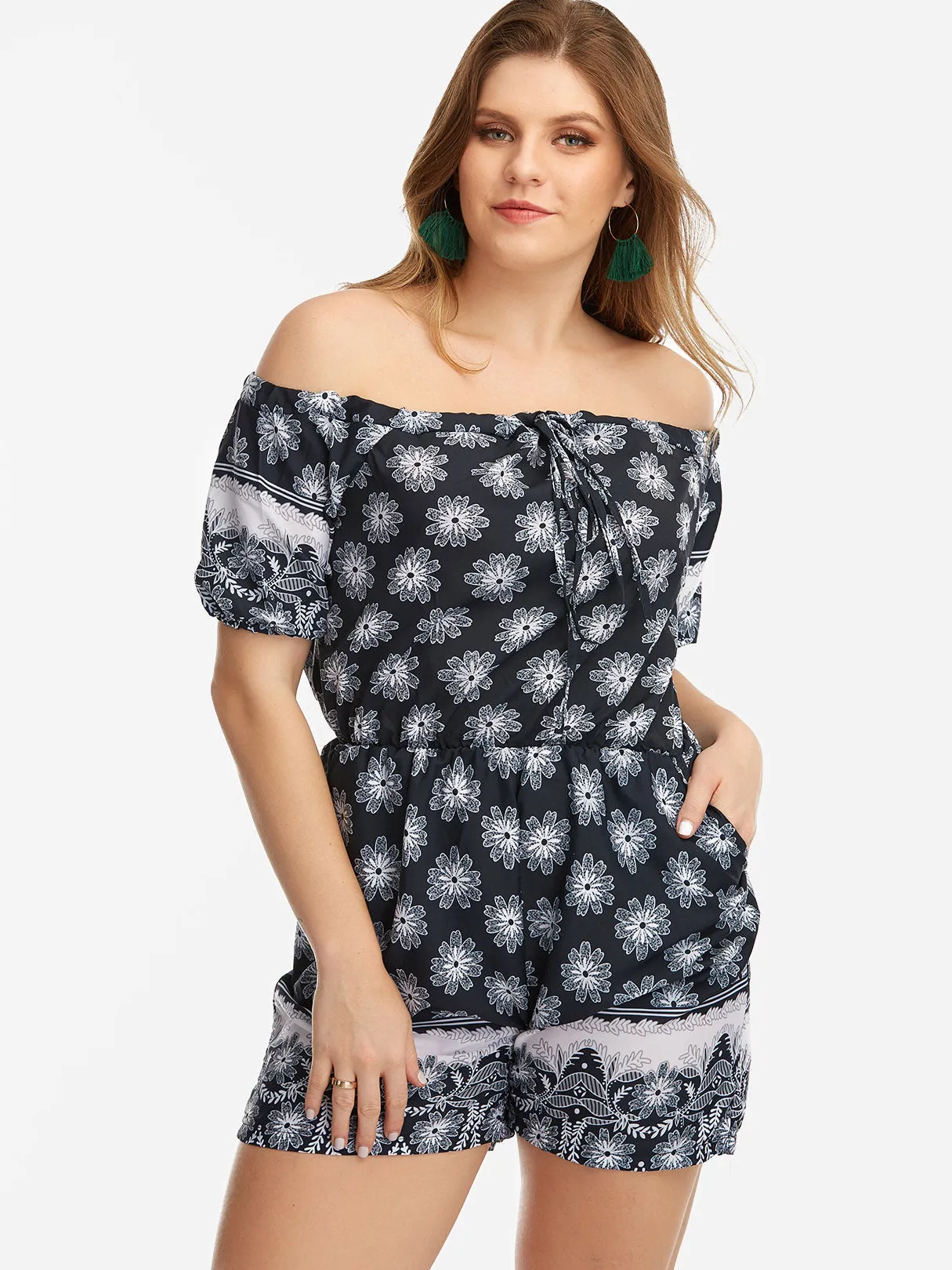 OEM ODM Off The Shoulder Floral Print Short Sleeve Plus Size Bottoms