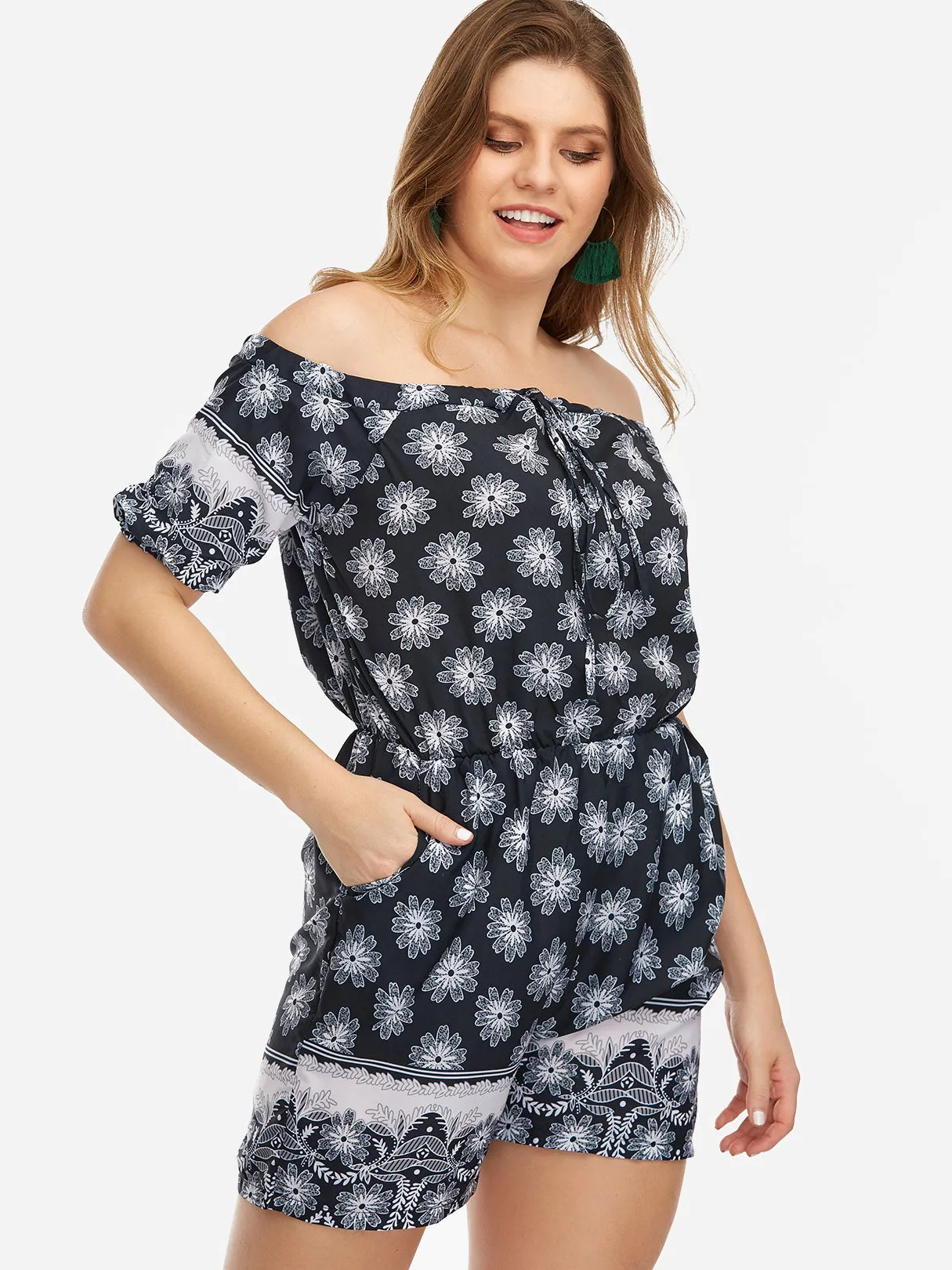 OEM ODM Off The Shoulder Floral Print Short Sleeve Plus Size Bottoms