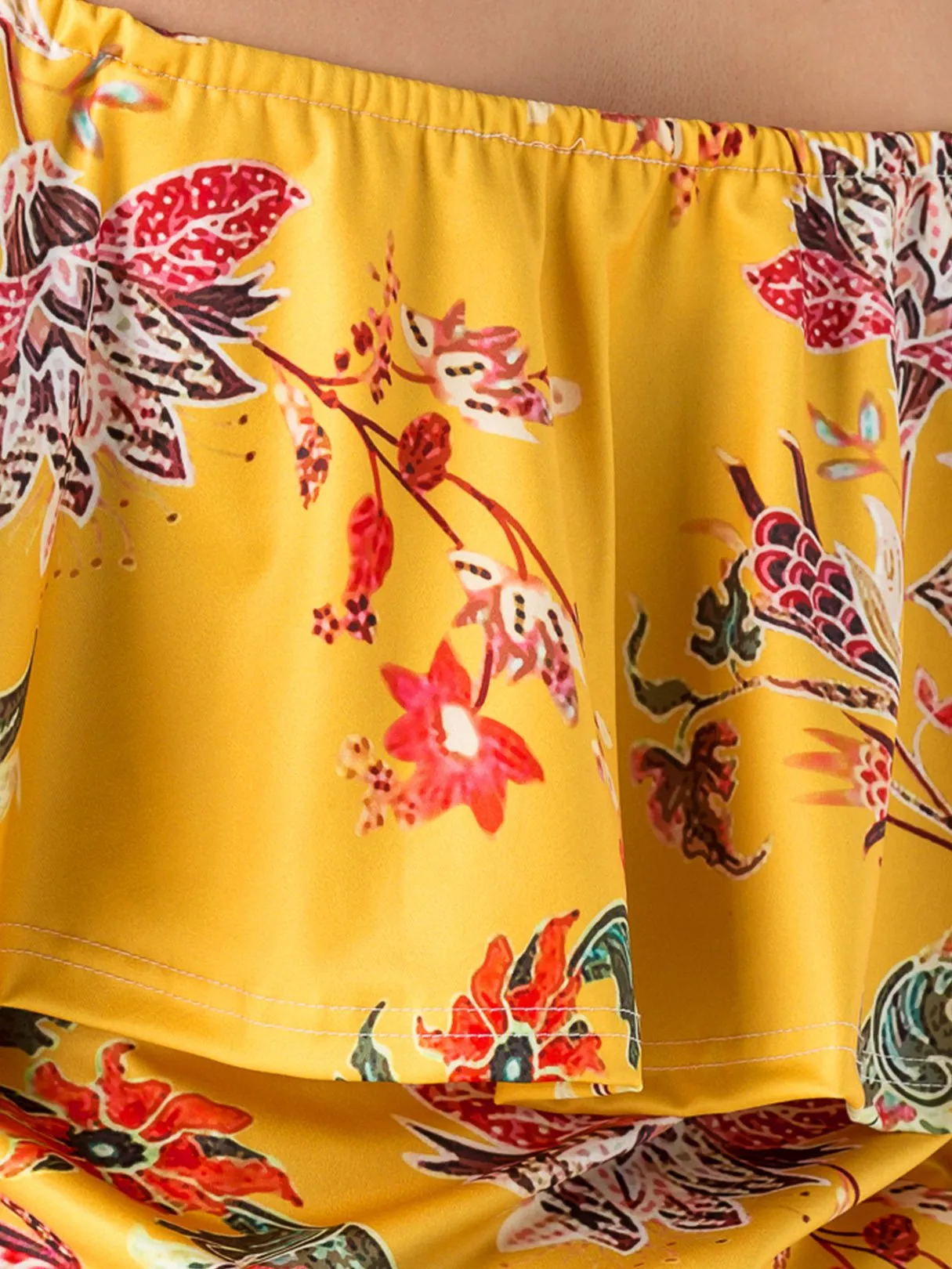 OEM ODM Off The Shoulder Floral Print Tiered Half Sleeve Yellow Plus Size Dress
