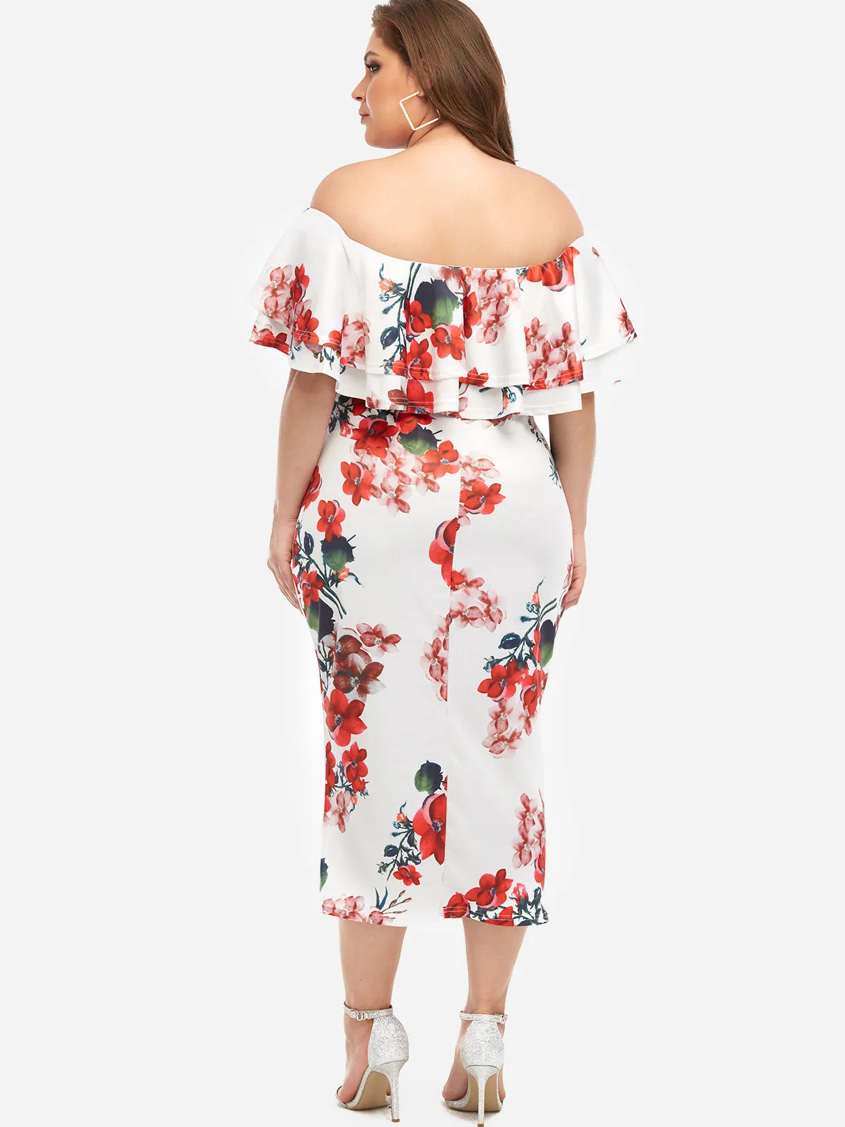 OEM ODM Off The Shoulder Plain Tiered Ruffle Trim Half Sleeve Plus Size Dresses
