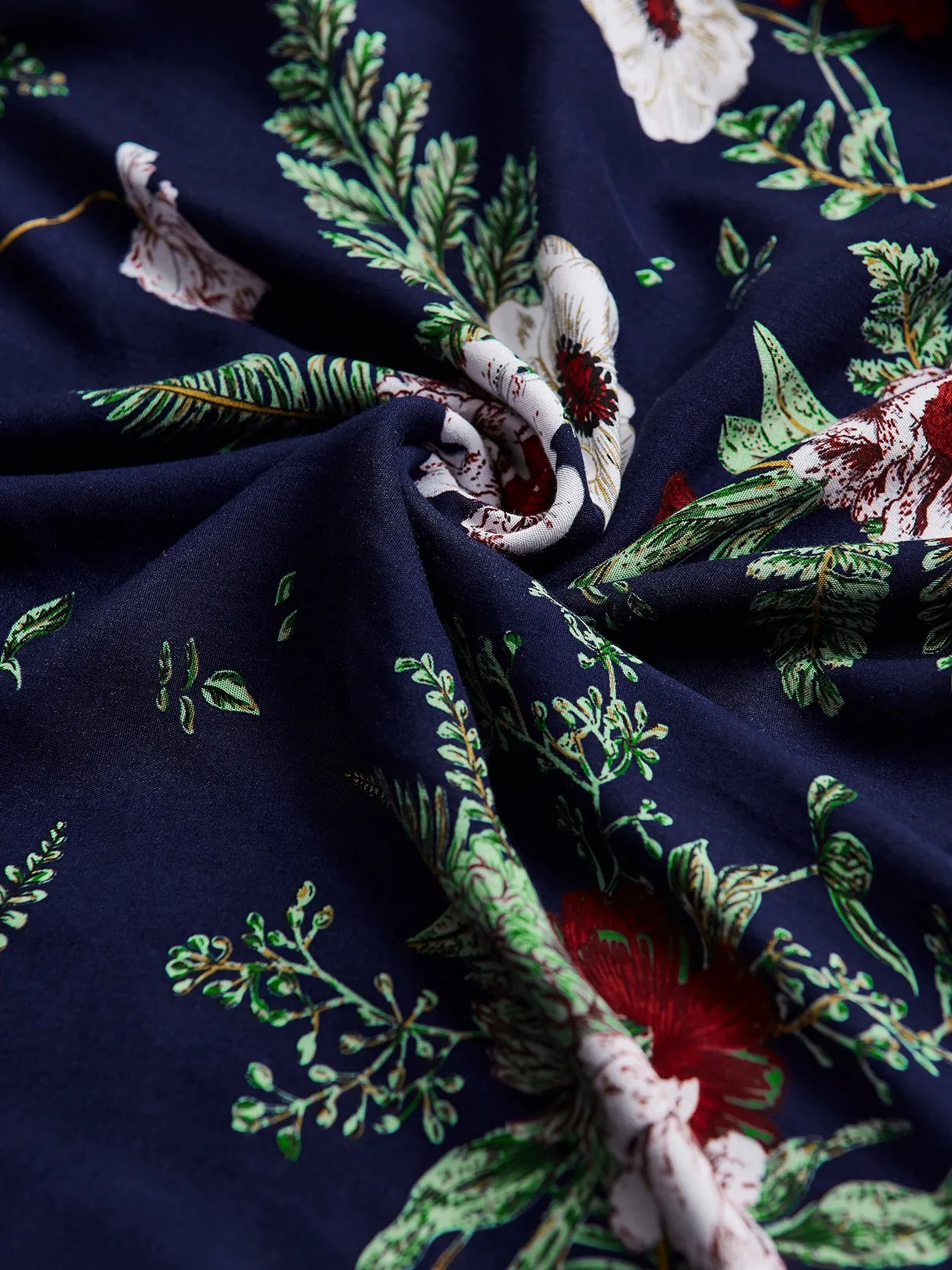 OEM ODM One Shoulder Floral Print Self-Tie Ruffle Trim Short Sleeve Irregular Hem Navy Plus Size Dress
