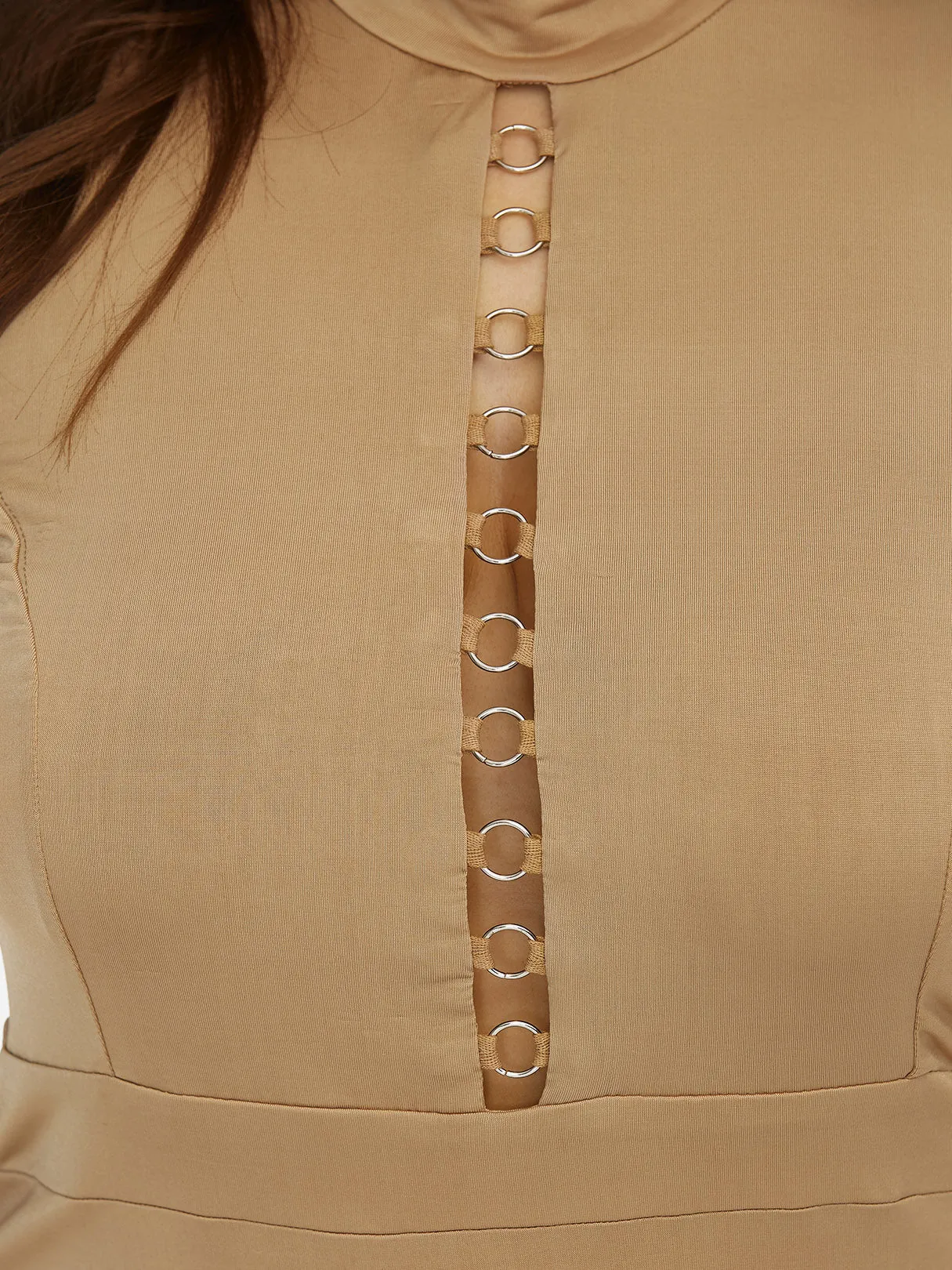 OEM ODM Perkins Collar Plain Cut Out Sleeveless Khaki Plus Size Dresses