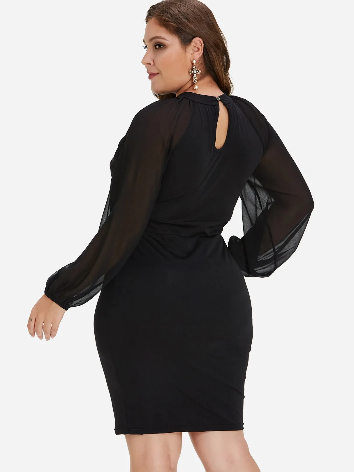 OEM ODM Plain Cut Out Long Sleeve Black Plus Size Dress