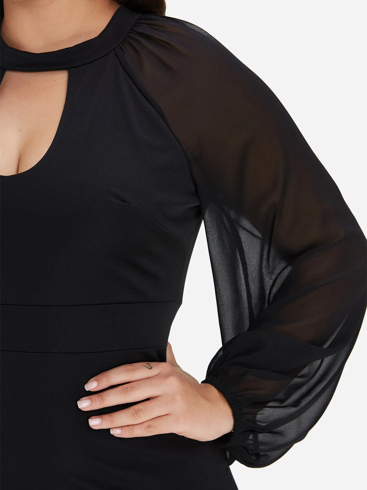 OEM ODM Plain Cut Out Long Sleeve Black Plus Size Dress