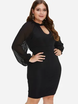 OEM ODM Plain Cut Out Long Sleeve Black Plus Size Dress
