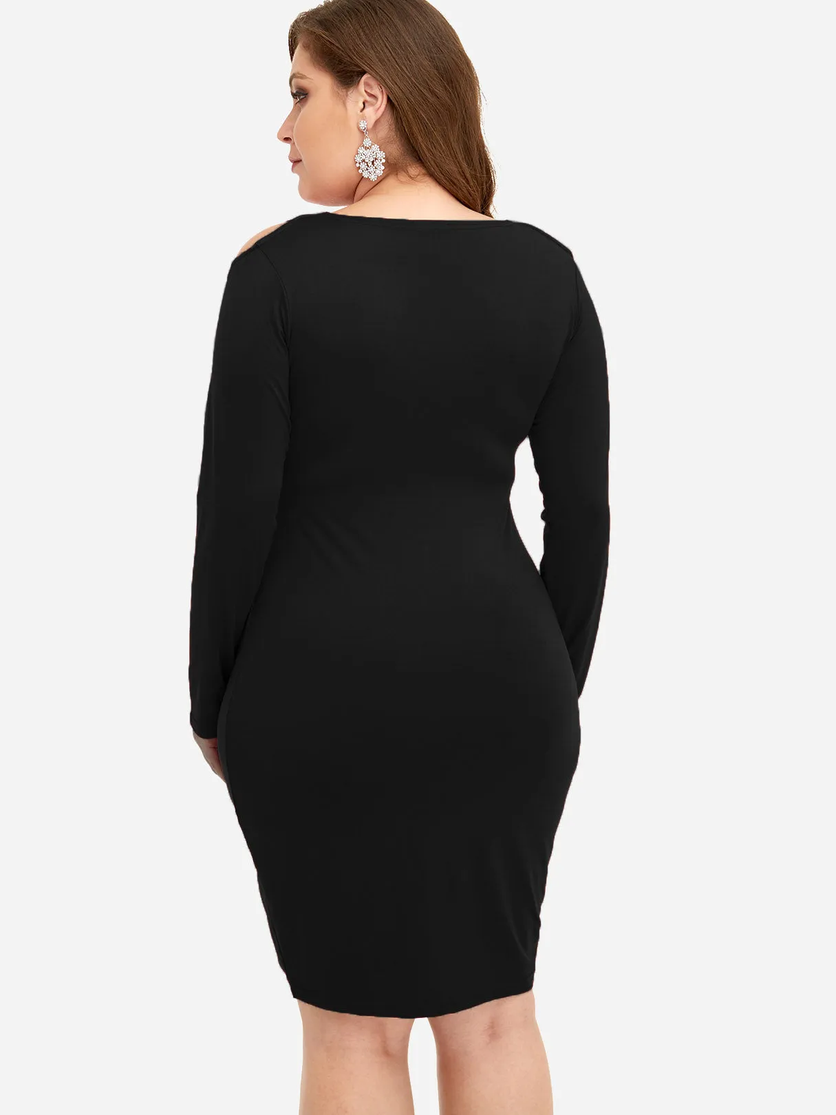 OEM ODM Round Neck Cold Shoulder Plain Long Sleeve Bodycon Plus Size Dresses