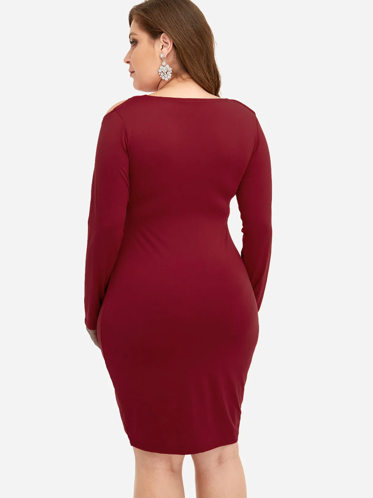 OEM ODM Round Neck Cold Shoulder Plain Long Sleeve Bodycon Plus Size Dresses