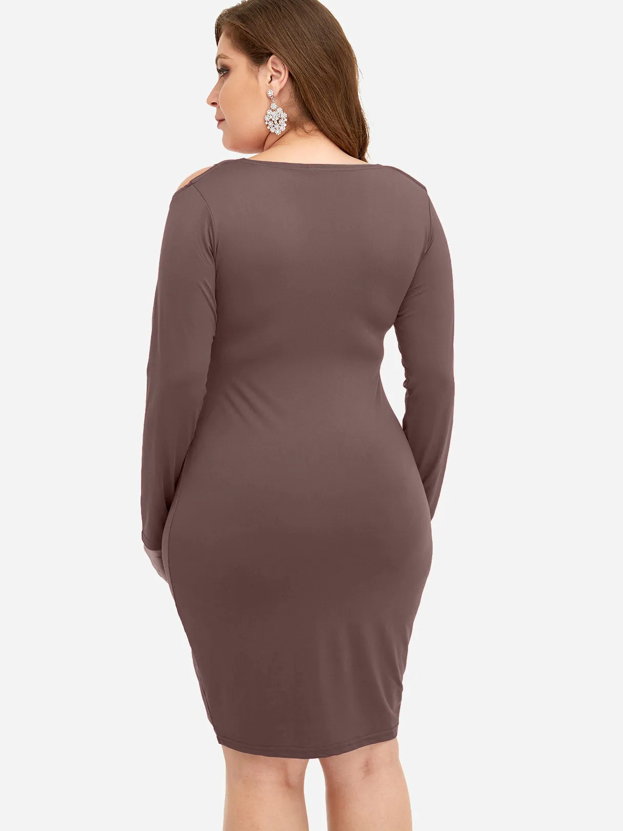 OEM ODM Round Neck Cold Shoulder Plain Long Sleeve Bodycon Plus Size Dresses