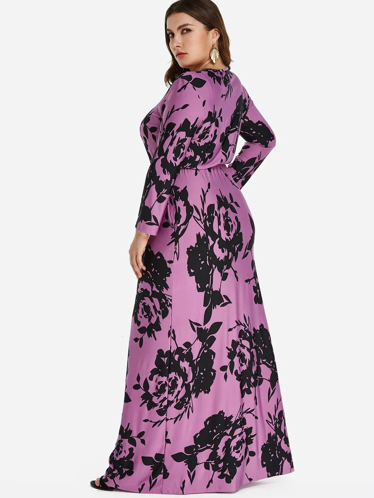 OEM ODM Round Neck Floral Print Long Sleeve Plus Size Dress
