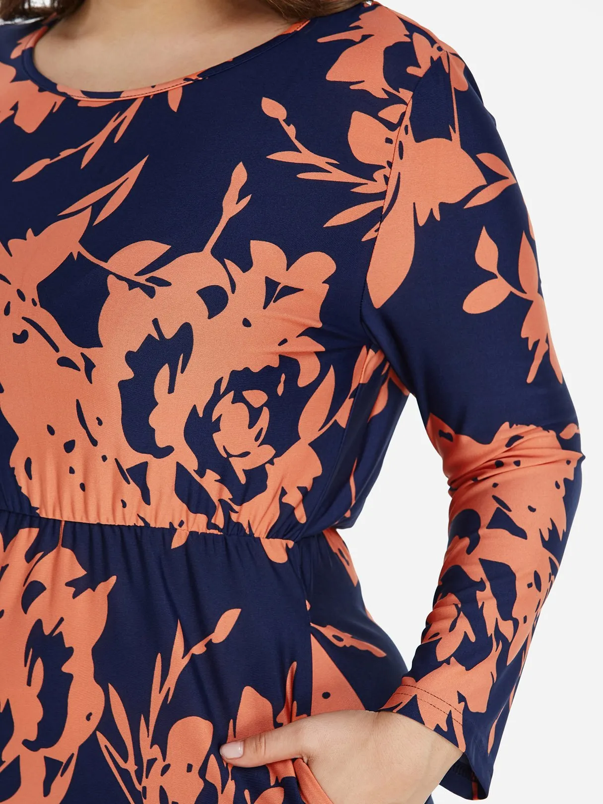 OEM ODM Round Neck Floral Print Long Sleeve Plus Size Dress