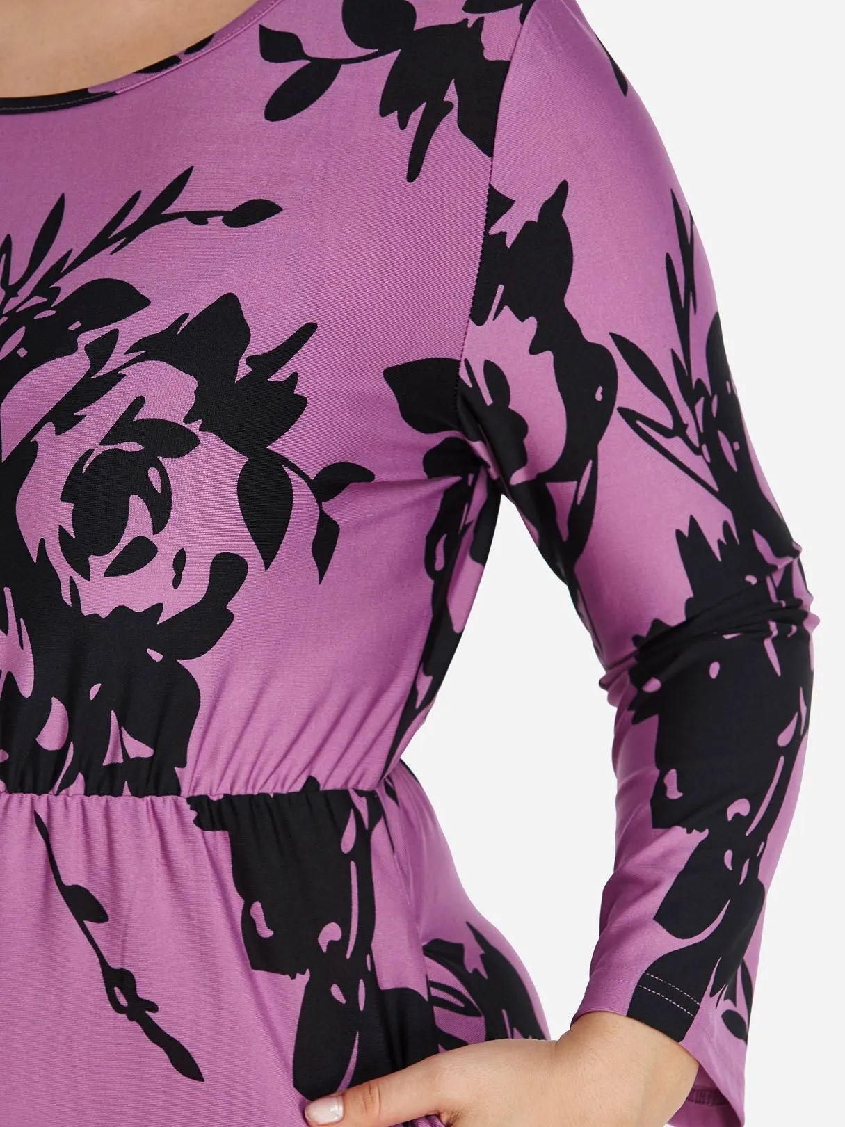 OEM ODM Round Neck Floral Print Long Sleeve Plus Size Dress