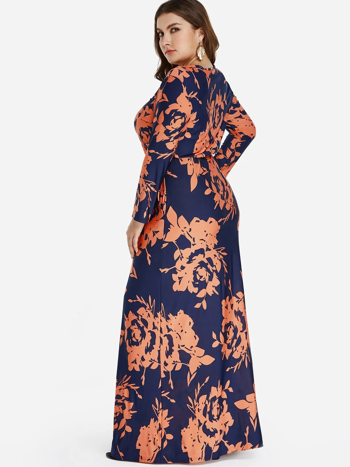 OEM ODM Round Neck Floral Print Long Sleeve Plus Size Dress