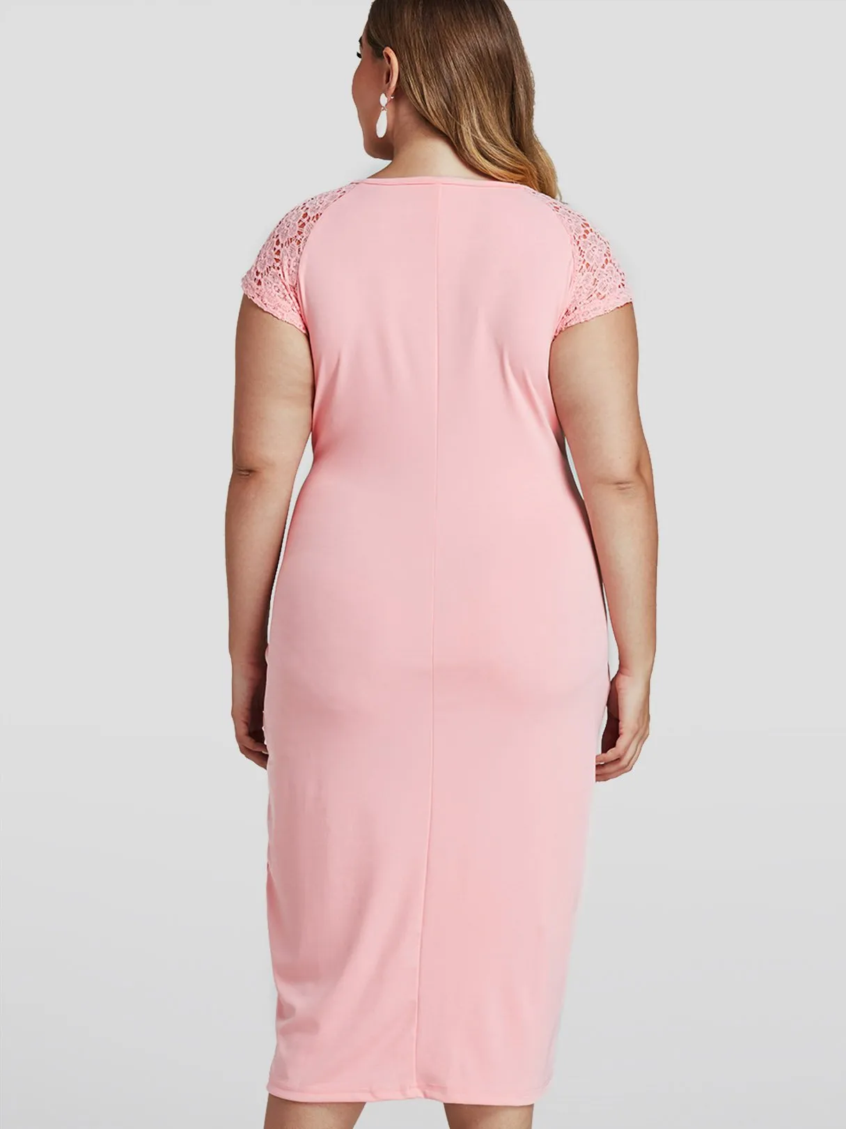 OEM ODM Round Neck Lace Short Sleeve Bodycon Hem Plus Size Dress