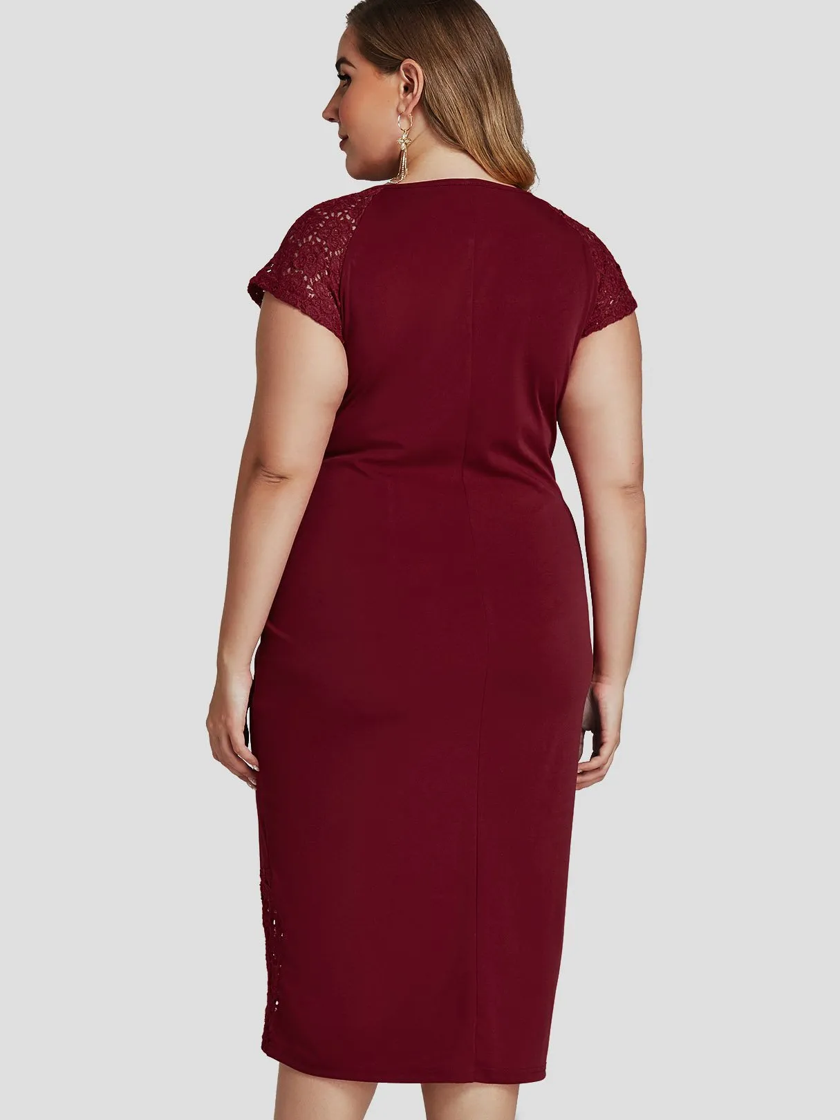 OEM ODM Round Neck Lace Short Sleeve Bodycon Hem Plus Size Dress