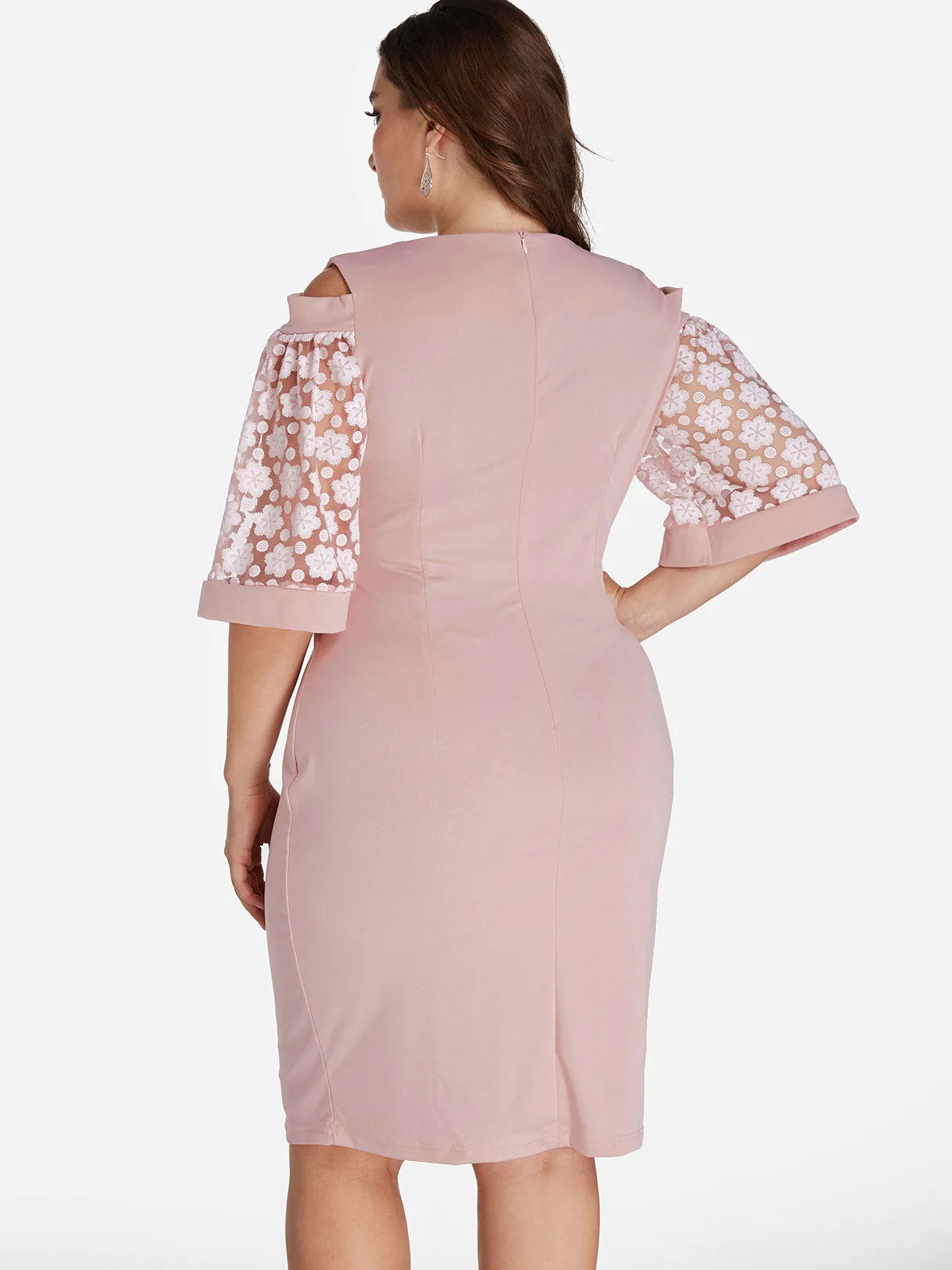OEM ODM Round Neck Plain Cut Out Half Sleeve Pink Plus Size Dresses
