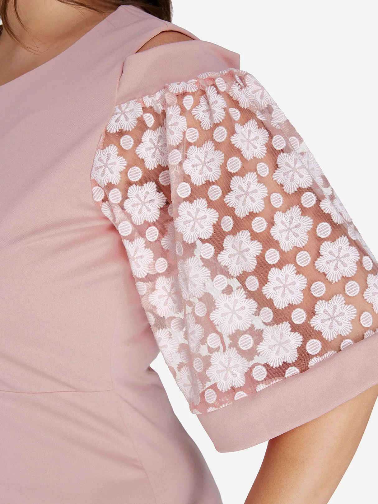 OEM ODM Round Neck Plain Cut Out Half Sleeve Pink Plus Size Dresses