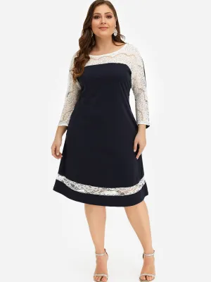OEM ODM Round Neck Plain Lace Long Sleeve Plus Size Dress