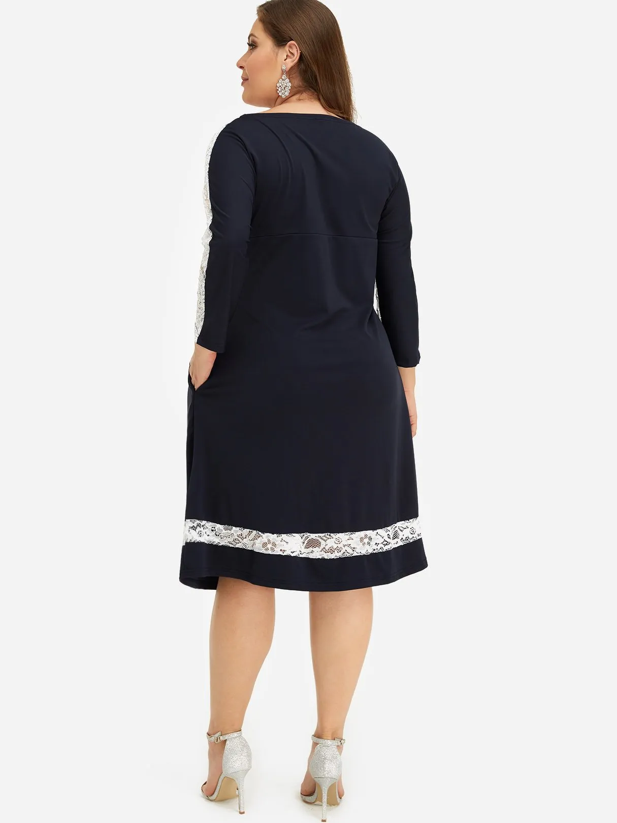 OEM ODM Round Neck Plain Lace Long Sleeve Plus Size Dress