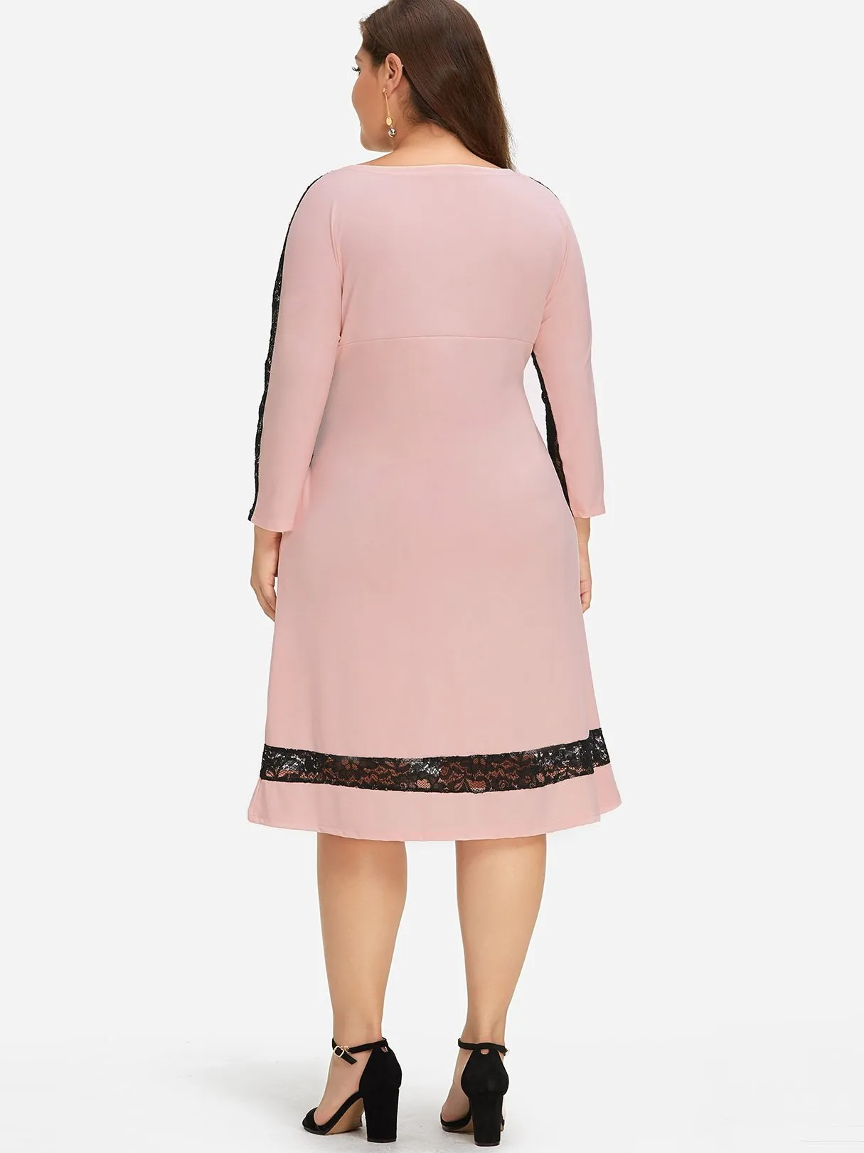 OEM ODM Round Neck Plain Lace Long Sleeve Plus Size Dress