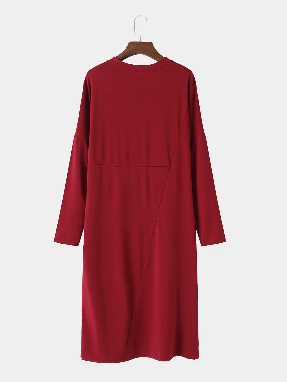 OEM ODM Round Neck Plain Long Sleeve Red Plus Size Dress