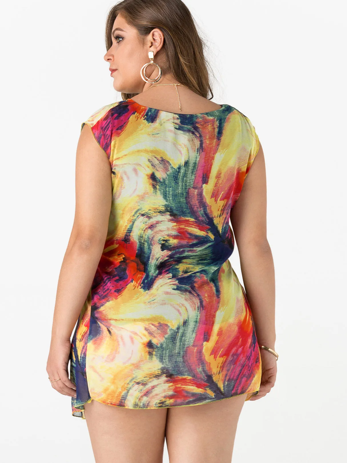 OEM ODM Round Neck Short Sleeve Irregular Hem Plus Size Mini Dress