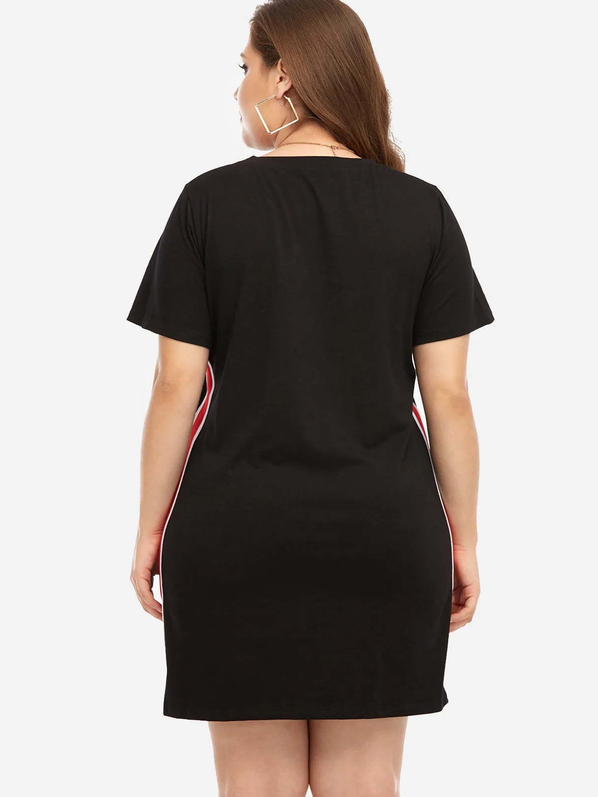 OEM ODM Round Neck Stripe Short Sleeve Black Plus Size Dresses