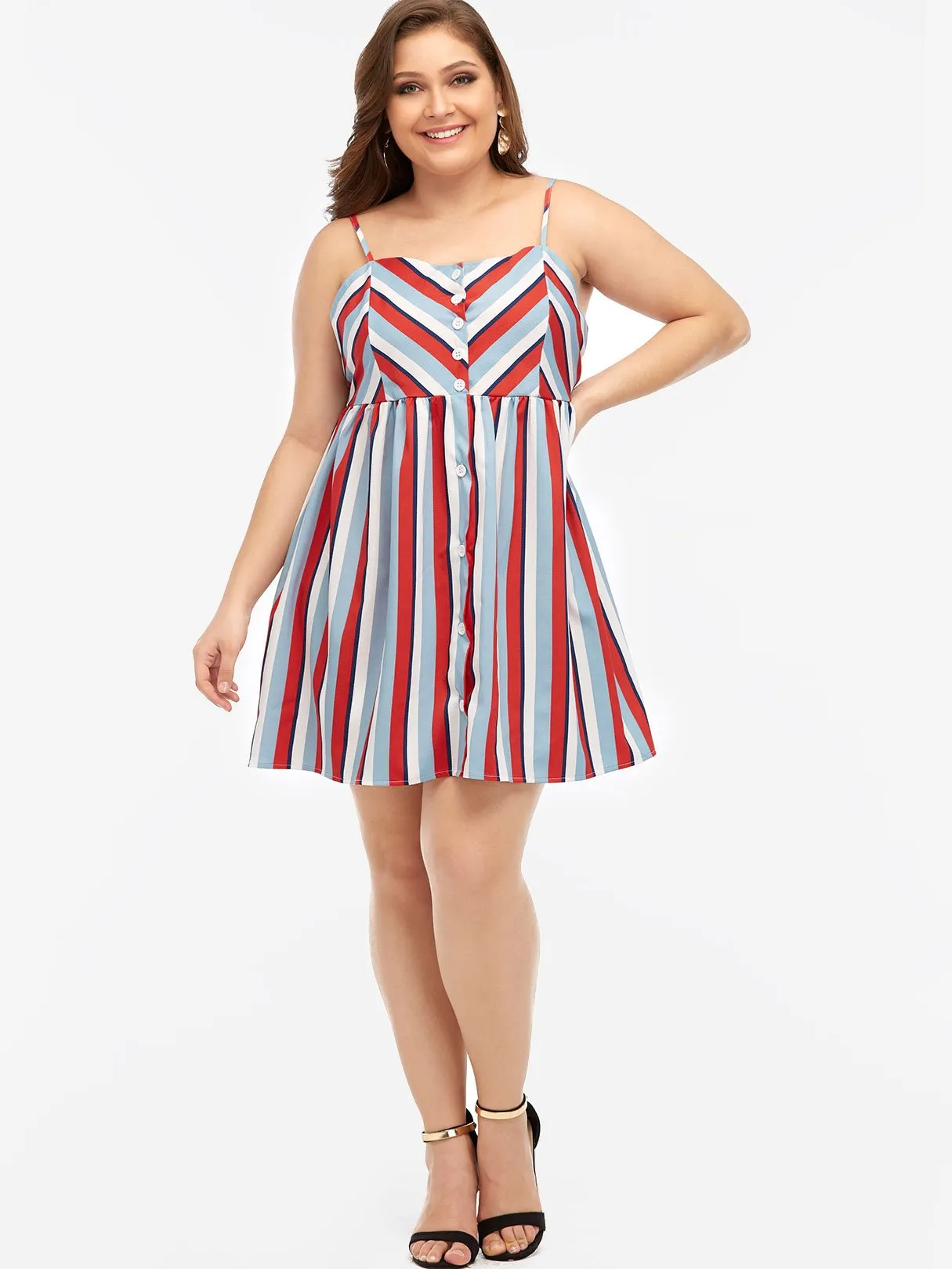 OEM ODM Square Neck Stripe Sleeveless Plus Size Dress