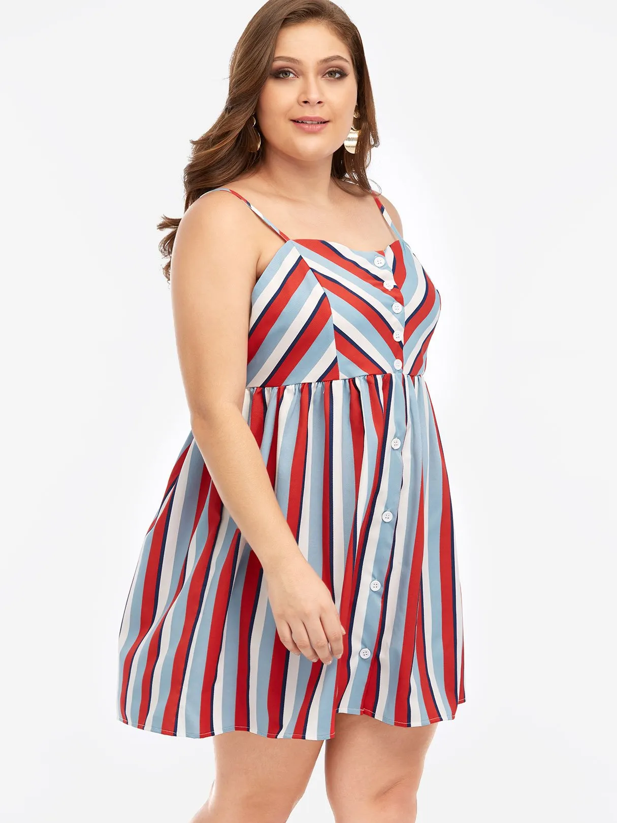OEM ODM Square Neck Stripe Sleeveless Plus Size Dress
