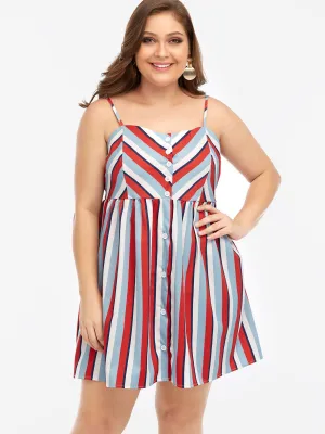 OEM ODM Square Neck Stripe Sleeveless Plus Size Dress