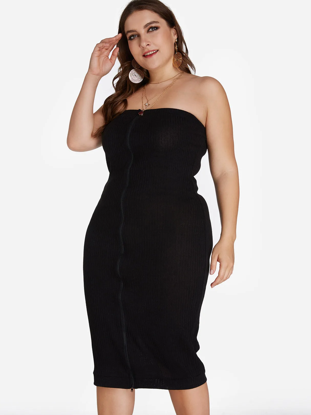 OEM ODM Strapless Plain Zip Back Sleeveless Black Plus Size Dresses