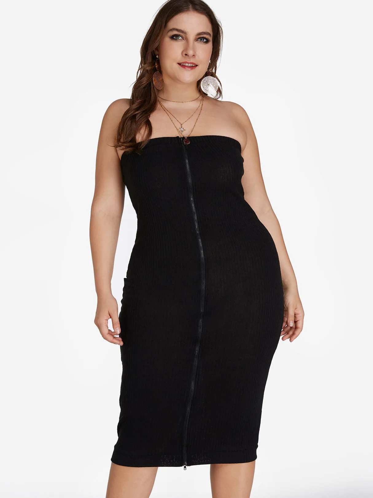 OEM ODM Strapless Plain Zip Back Sleeveless Black Plus Size Dresses