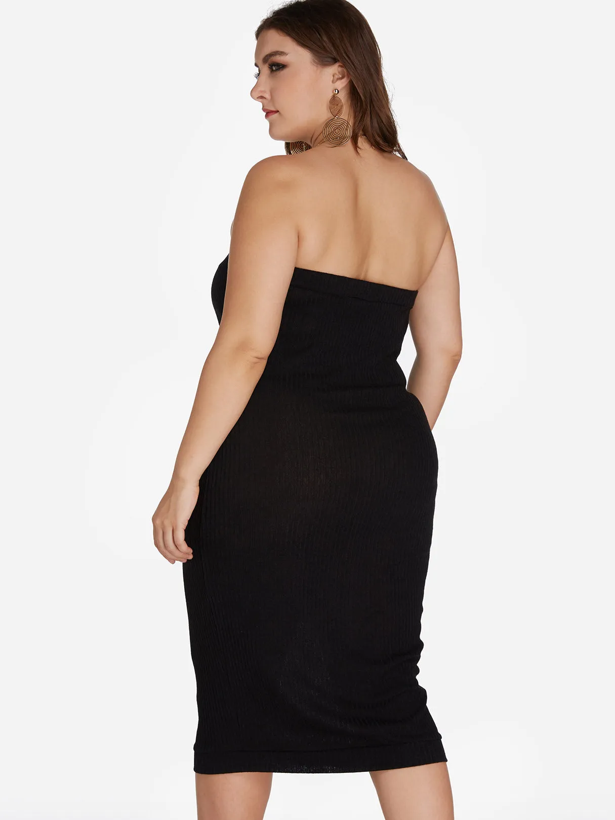 OEM ODM Strapless Plain Zip Back Sleeveless Black Plus Size Dresses