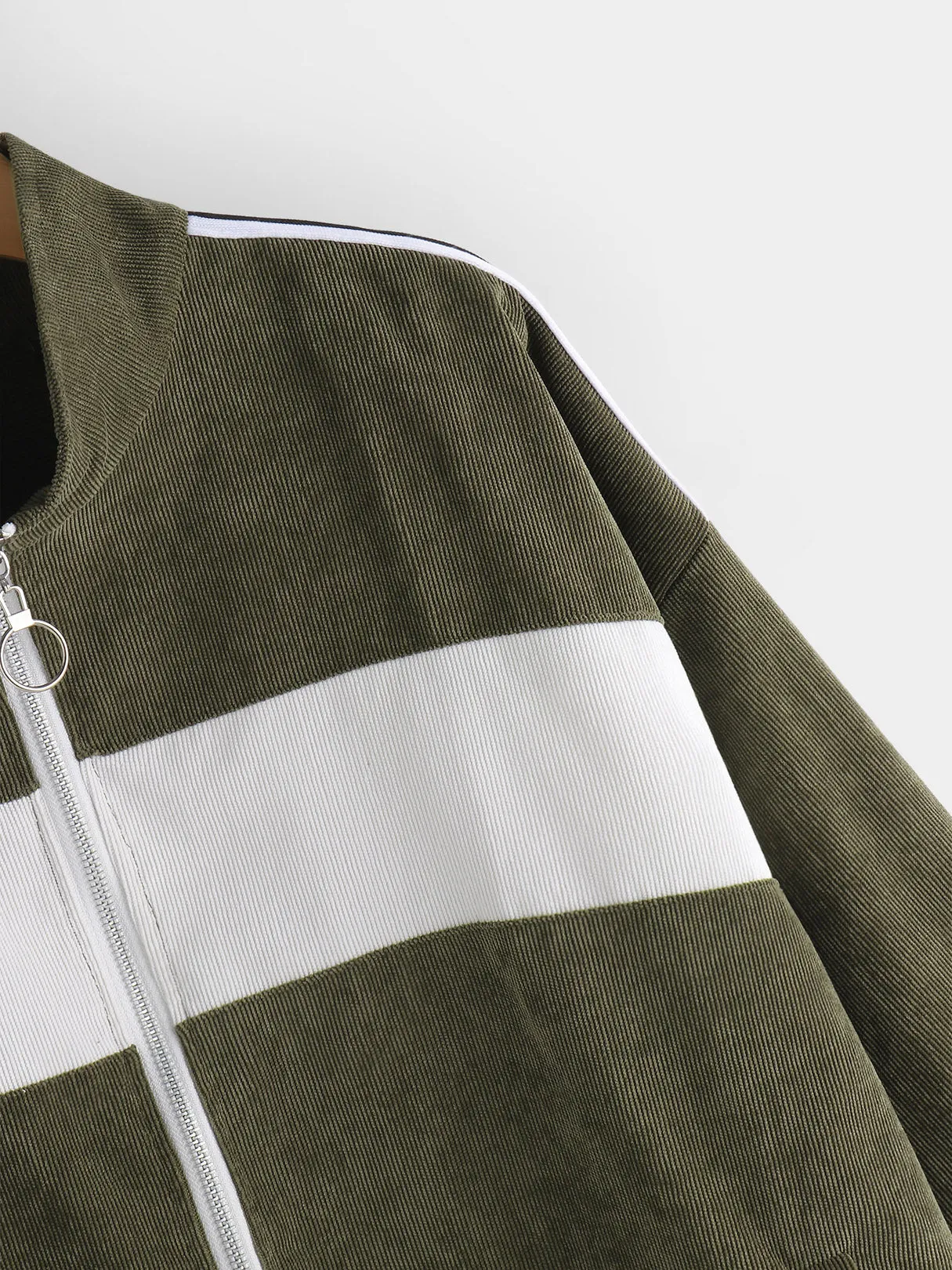 OEM ODM Stripe Zip Back Long Sleeve Army Green Plus Size Coats & Jackets