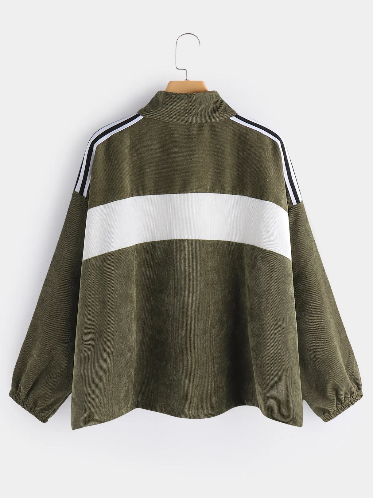 OEM ODM Stripe Zip Back Long Sleeve Army Green Plus Size Coats & Jackets