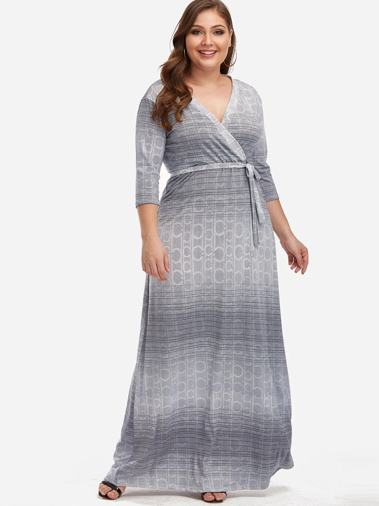 OEM ODM V-Neck Belt Self-Tie Wrap Half Sleeve Plus Size Dress