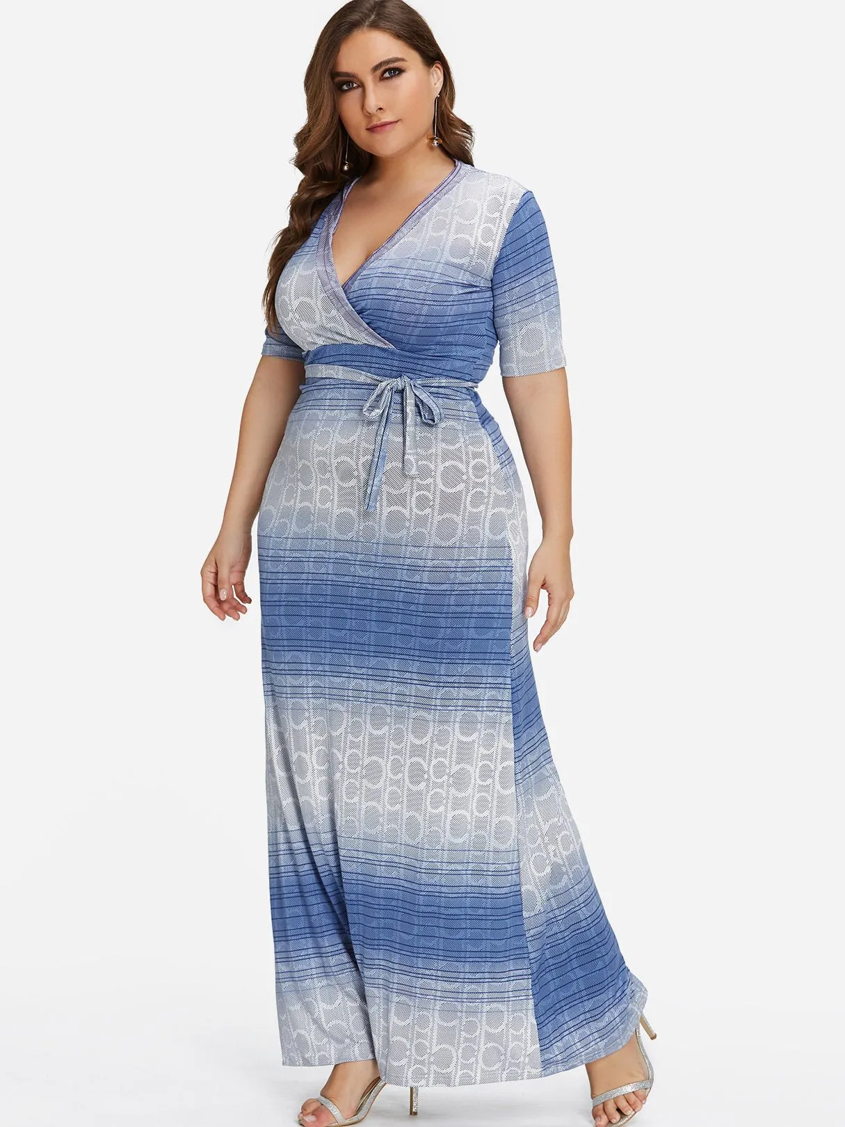 OEM ODM V-Neck Belt Self-Tie Wrap Half Sleeve Plus Size Dress