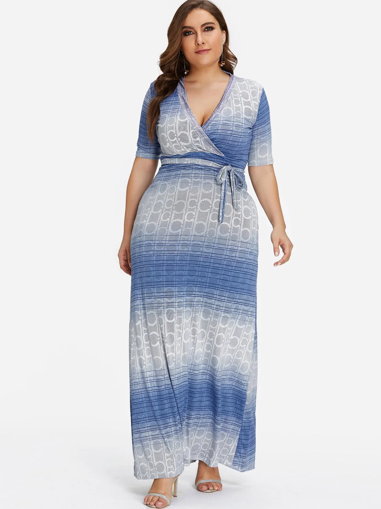 OEM ODM V-Neck Belt Self-Tie Wrap Half Sleeve Plus Size Dress