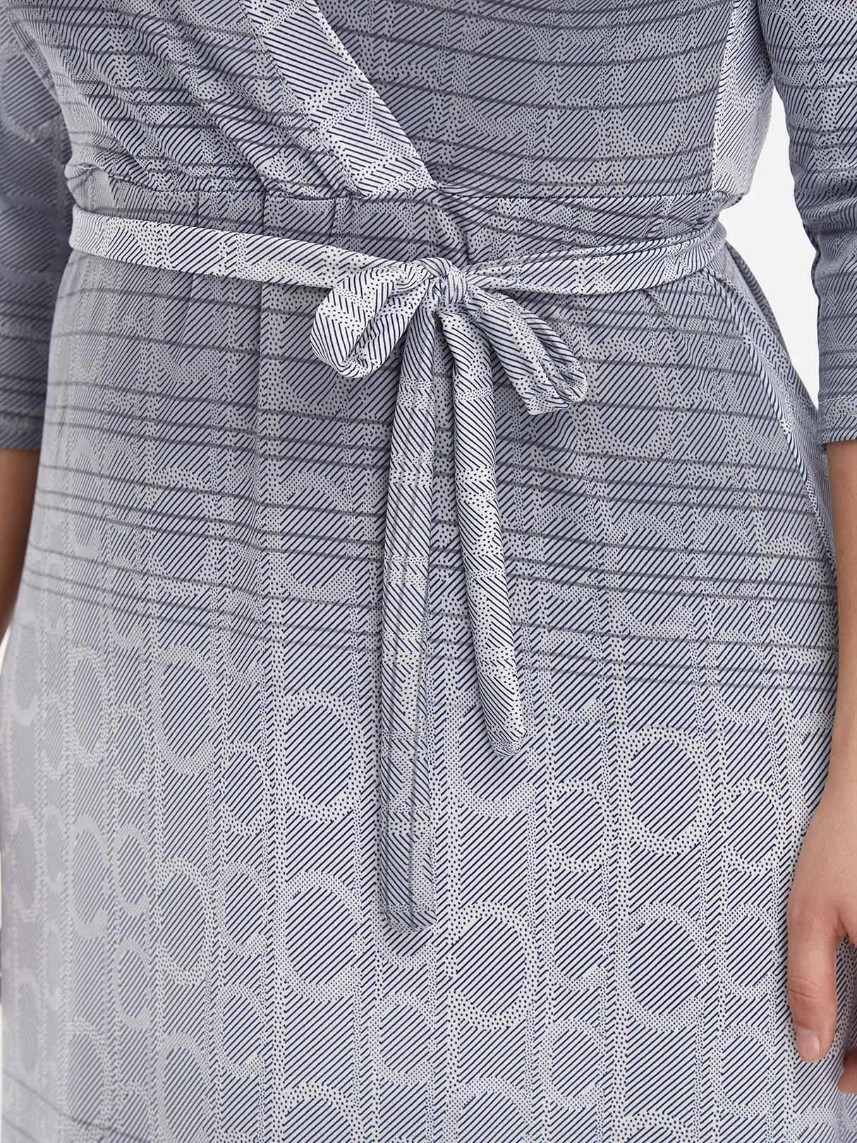OEM ODM V-Neck Belt Self-Tie Wrap Half Sleeve Plus Size Dress