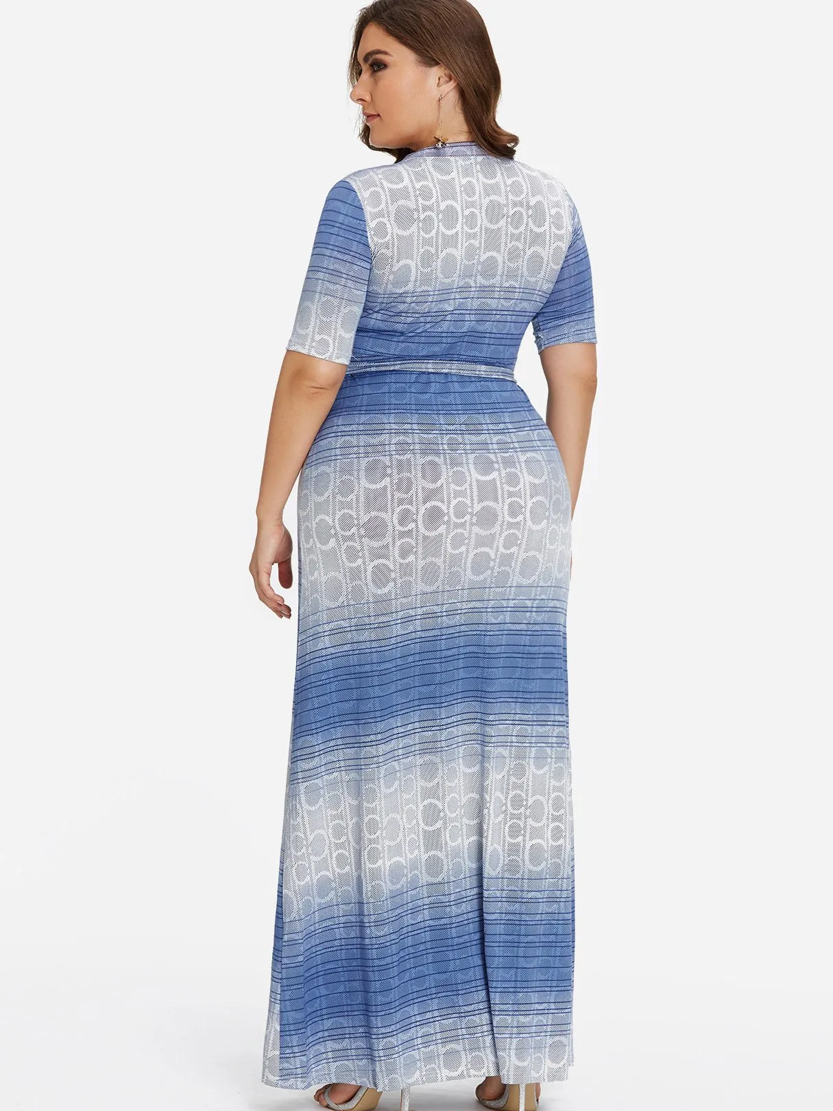 OEM ODM V-Neck Belt Self-Tie Wrap Half Sleeve Plus Size Dress