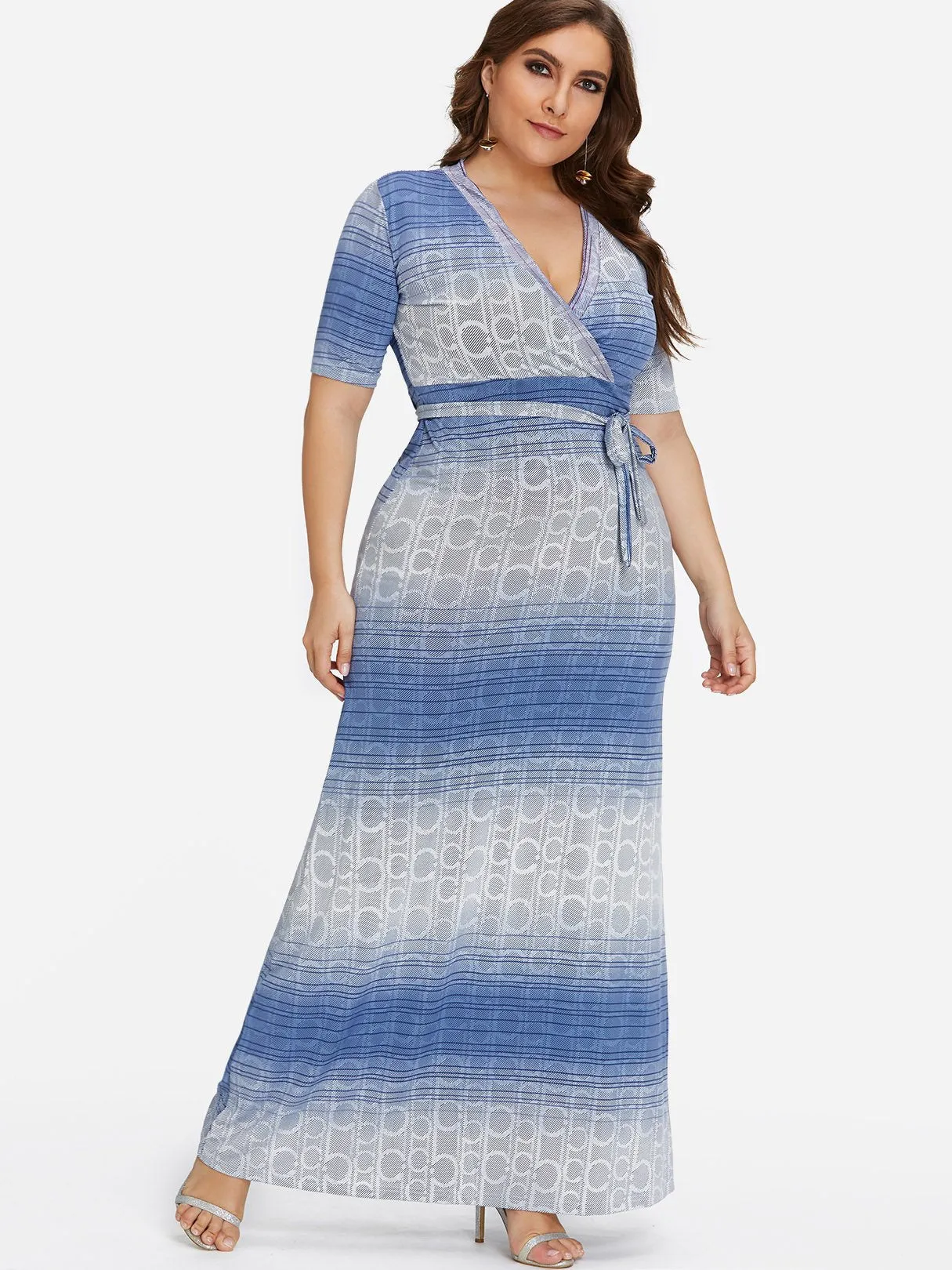 OEM ODM V-Neck Belt Self-Tie Wrap Half Sleeve Plus Size Dress