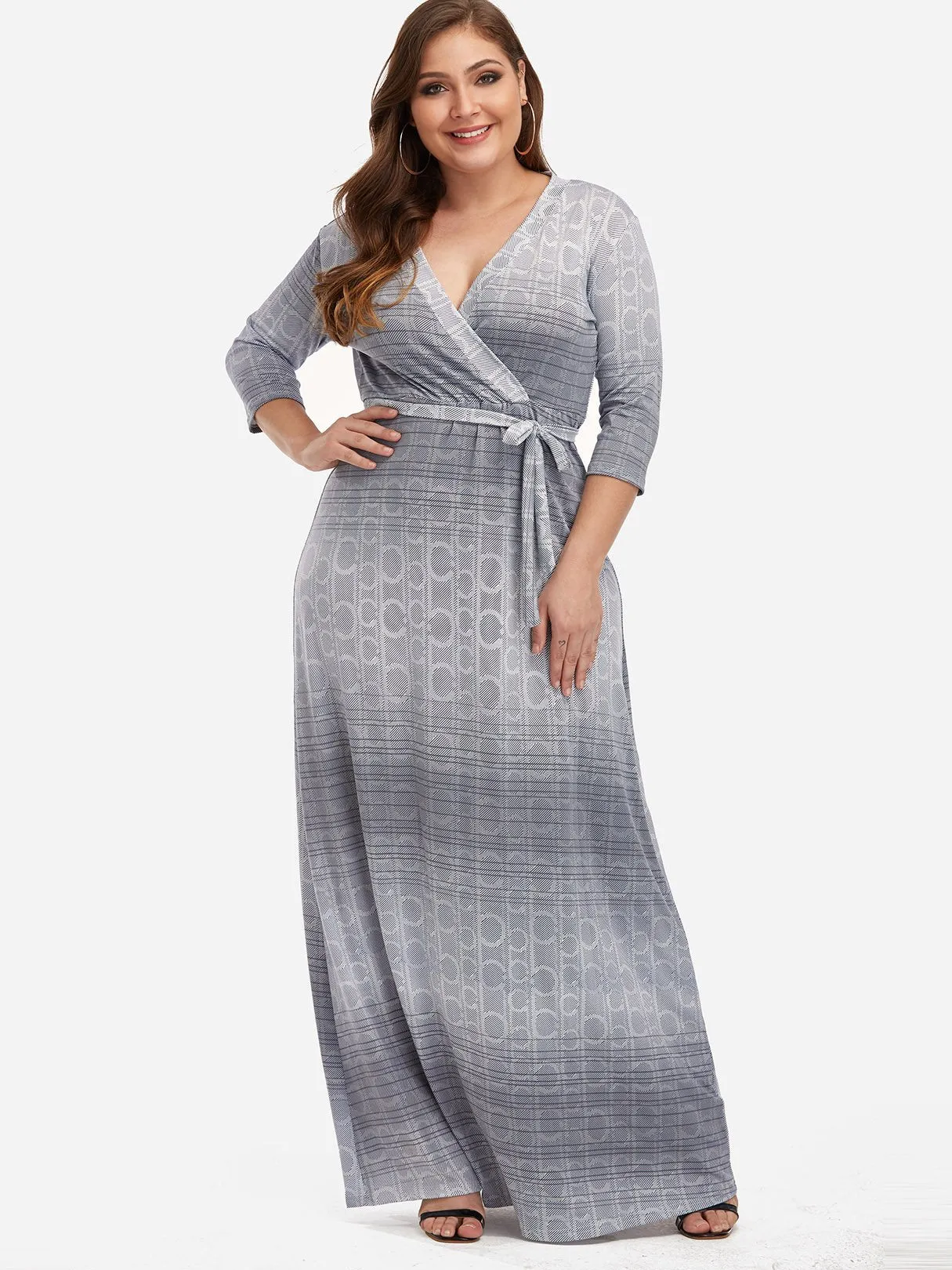 OEM ODM V-Neck Belt Self-Tie Wrap Half Sleeve Plus Size Dress