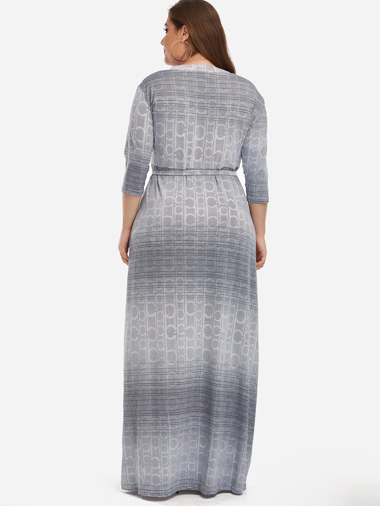 OEM ODM V-Neck Belt Self-Tie Wrap Half Sleeve Plus Size Dress