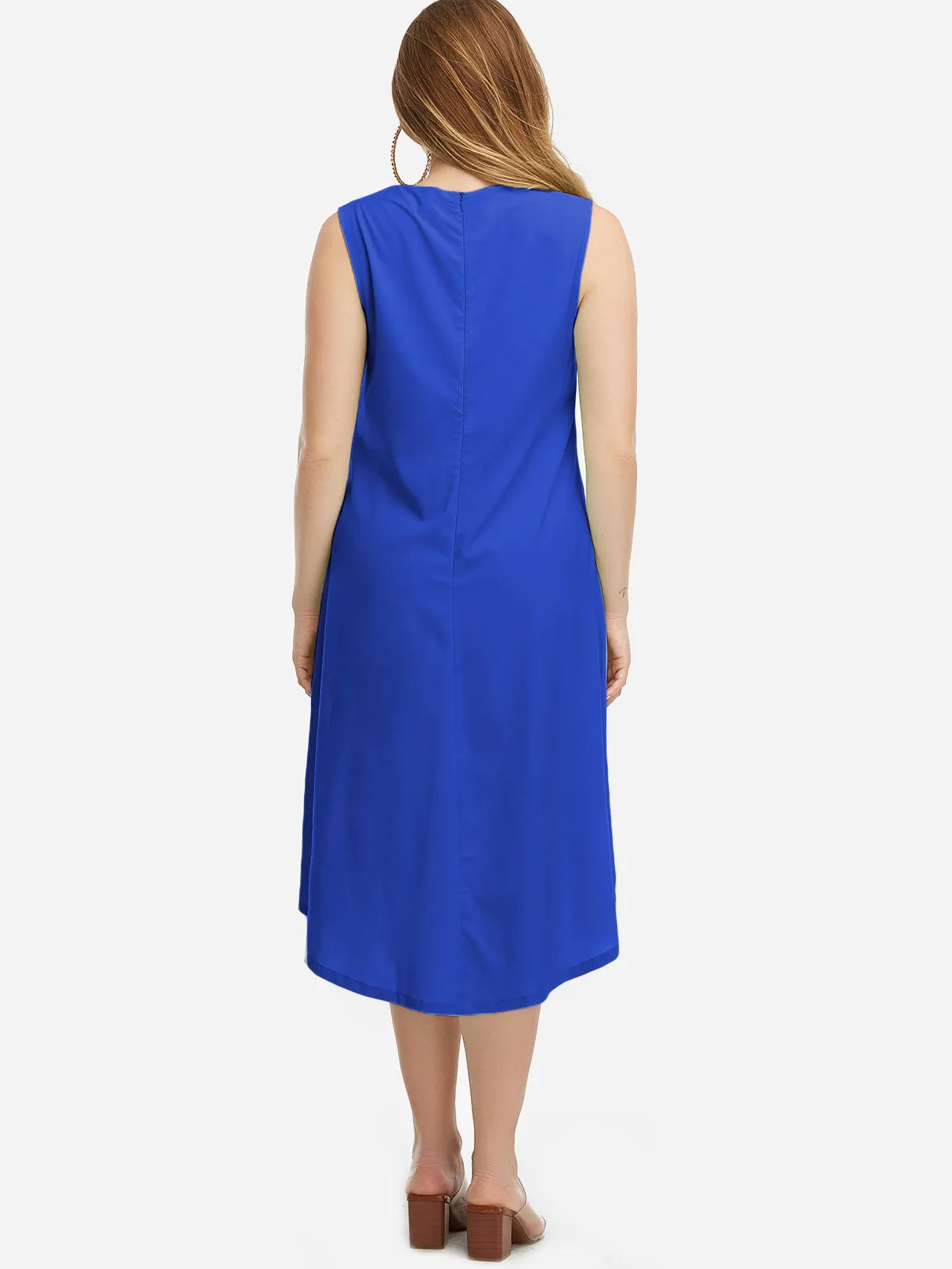 OEM ODM V-Neck Embroidered Sleeveless High-Low Hem Plus Size Dresses