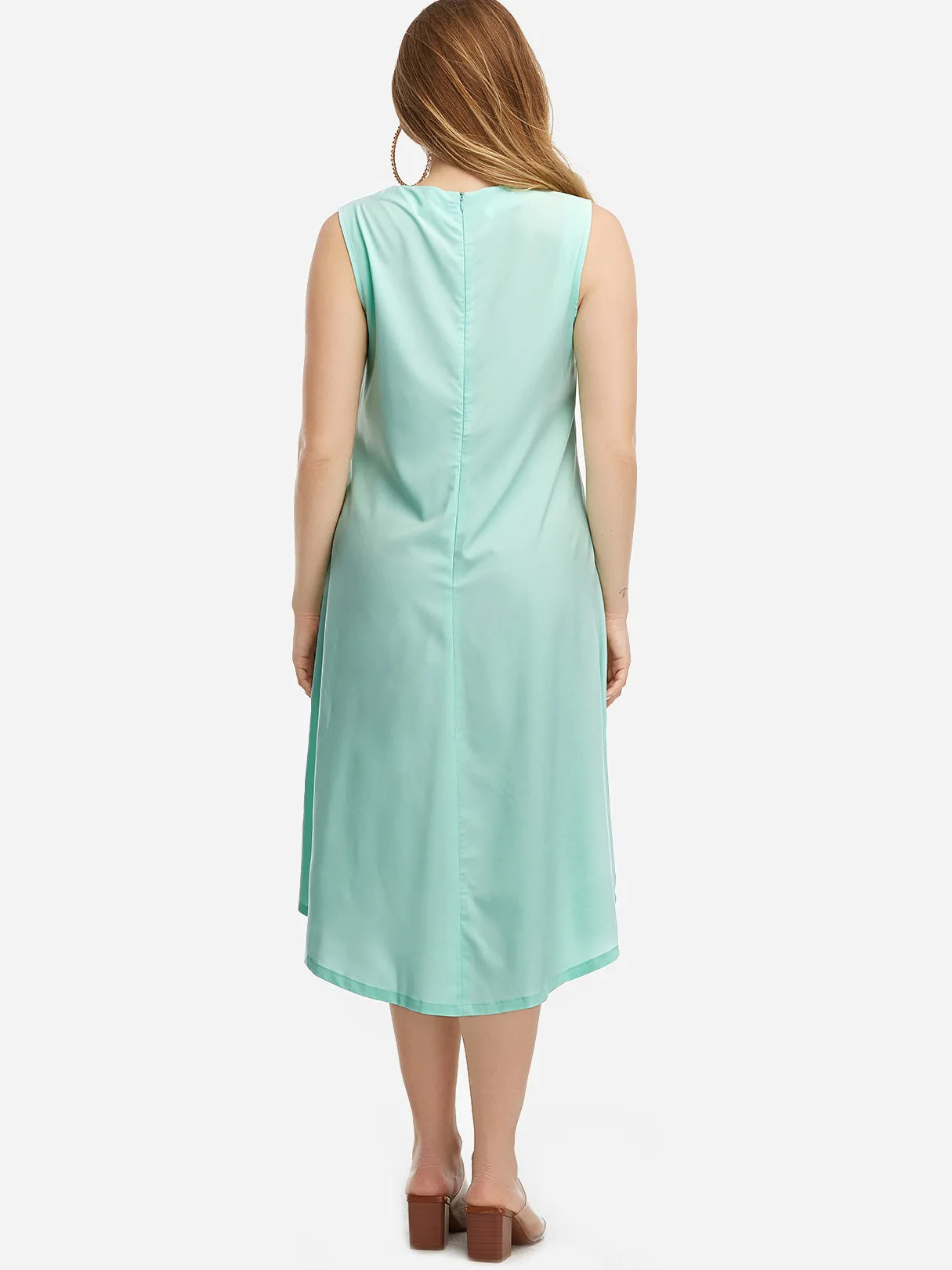 OEM ODM V-Neck Embroidered Sleeveless High-Low Hem Plus Size Dresses
