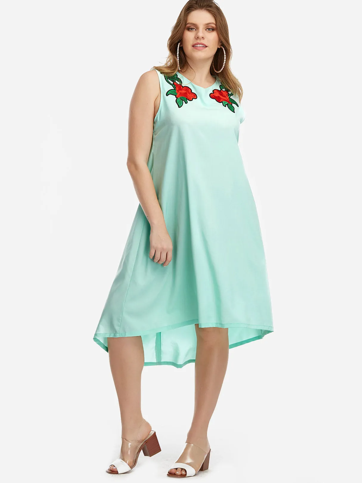 OEM ODM V-Neck Embroidered Sleeveless High-Low Hem Plus Size Dresses