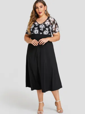 OEM ODM V-Neck Floral Print Lace Short Sleeve Plus Size Dress