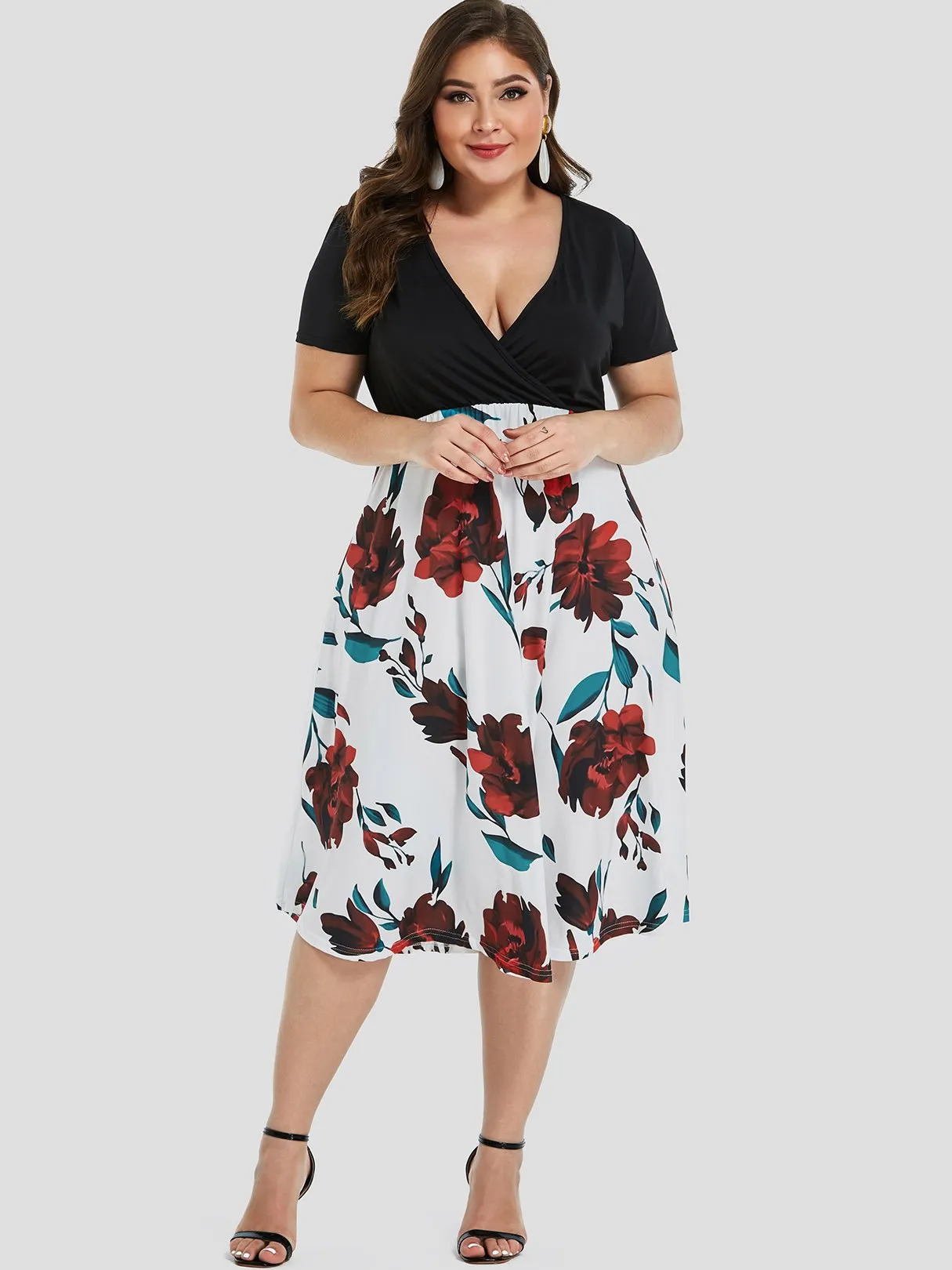 OEM ODM V-Neck Floral Print Short Sleeve Oversized Dress