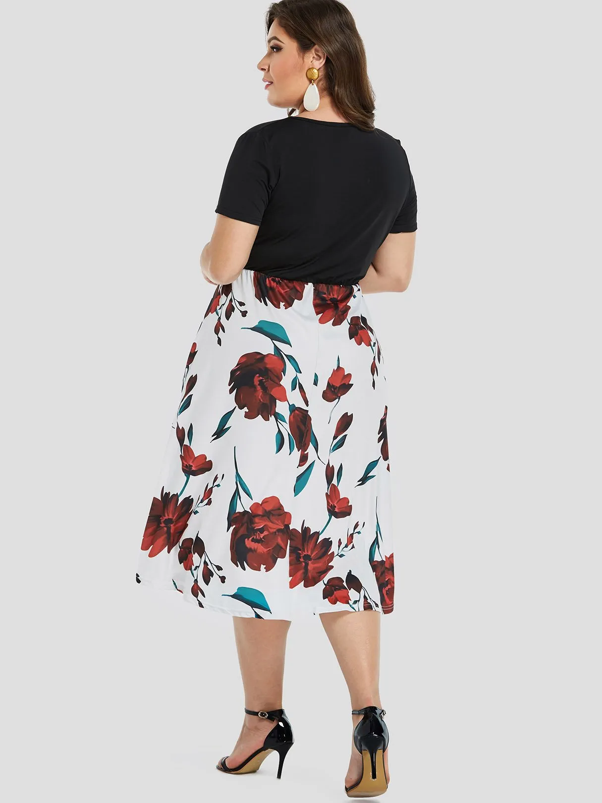 OEM ODM V-Neck Floral Print Short Sleeve Oversized Dress